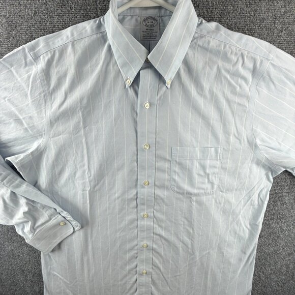 Brooks Brothers Cotton Striped Regent Blue Stretch Spandex 16 34 Non-Iron Button - Picture 2 of 13